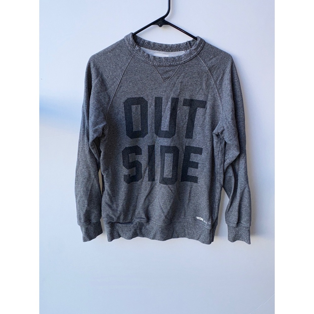 Wood Wood Outside Graphic Sweatshirt Cotton French Terry Raglan Pullover Grey